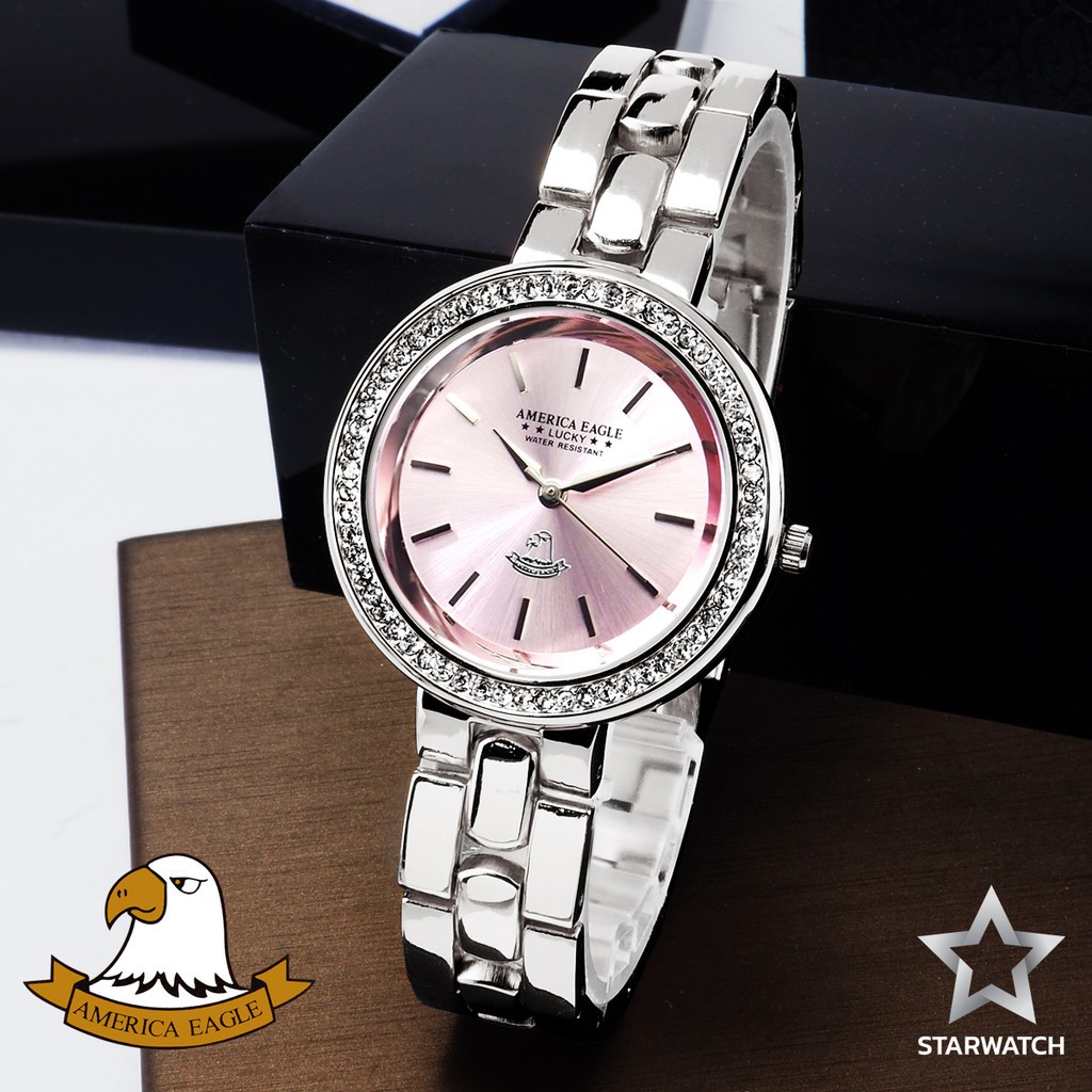 AMERICA EAGLE นาฬิกาข้อมือผู้หญิง สายสแตนเลส รุ่น AE105L – SILVER/PINK
