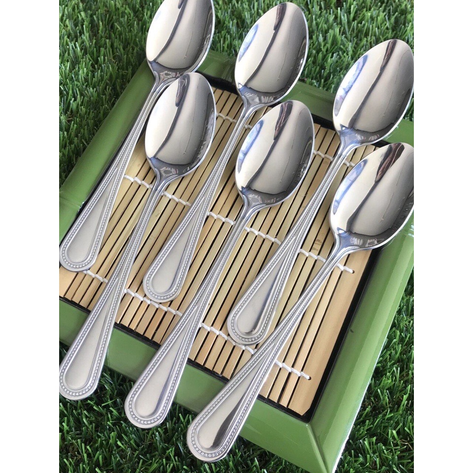 6ชิ้น ช้อนสแตนเลส หนา2.5มม ลายไข่ปลา แบรนด์TwinFish รหัส81-04