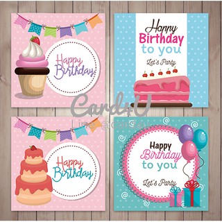 (พร้อมส่ง มี 4 แบบให้เลือก) การ์ดอวยพรวันเกิด  ( Birthday card) + ซอง