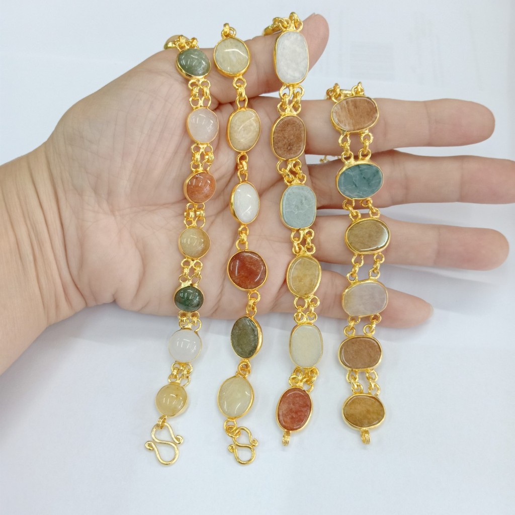 สร้อยข้อมือหยกพม่า 5 สี หินมงคลแท้ งาน Handmade ชุบทองราคาถูก
