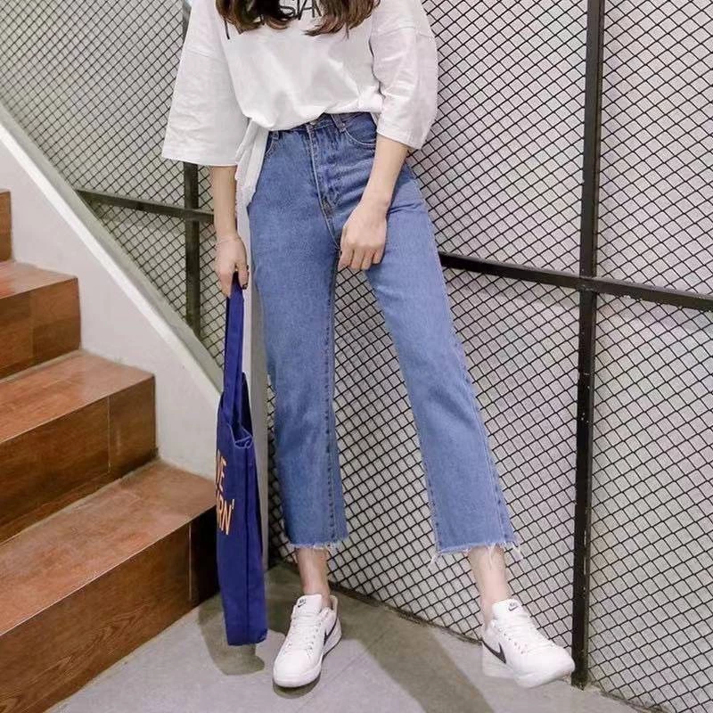 🔥 Sale กางเกงยีนส์ขายาว เอวสูง ทรงสวย สไตล์เกาหลี #8013