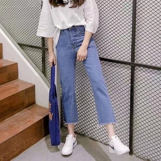 🔥 Sale กางเกงยีนส์ขายาว เอวสูง ทรงสวย สไตล์เกาหลี #8013