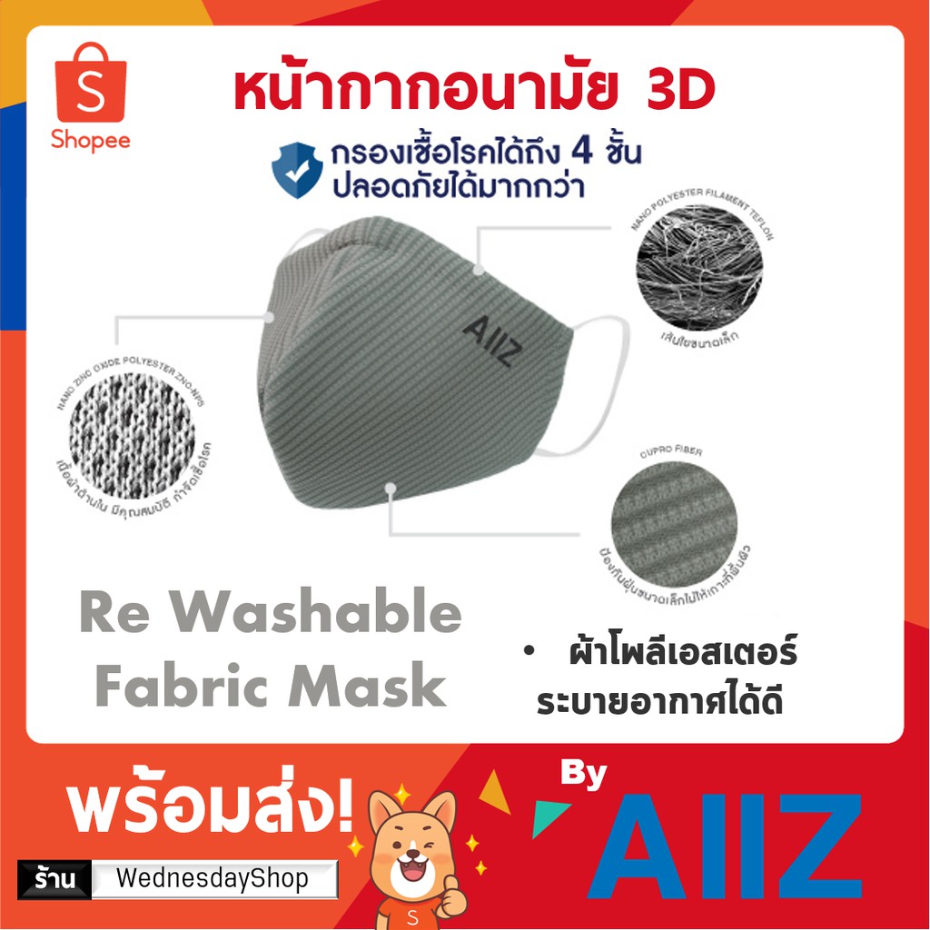 (พร้อมส่ง ! แท้ 💯🔥)FABRIC MASK หน้ากากอนามัย 3D ผ้าโพลีเอสเตอร์จาก Shop AIIZ 💙 สินค้ามีจำนวนจำกัด🔥