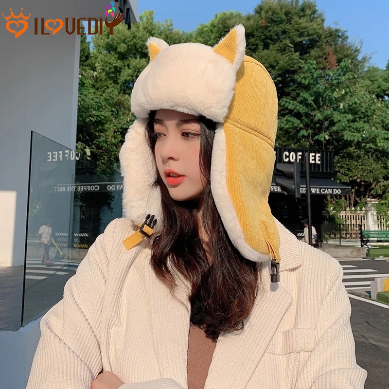 Winter Warm Warm Thick Ear Thick Cat Hat ให้ความอบอุ่นสําหรับวิ่งจ๊อกกิ้ง, ขี่จักรยาน, หมวกกีฬา Unisex