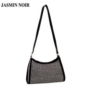 Jasmin Noir กระเป๋าสะพายไหล่ หนัง PU ประดับเพชร ลายดวงจันทร์ สําหรับผู้หญิง