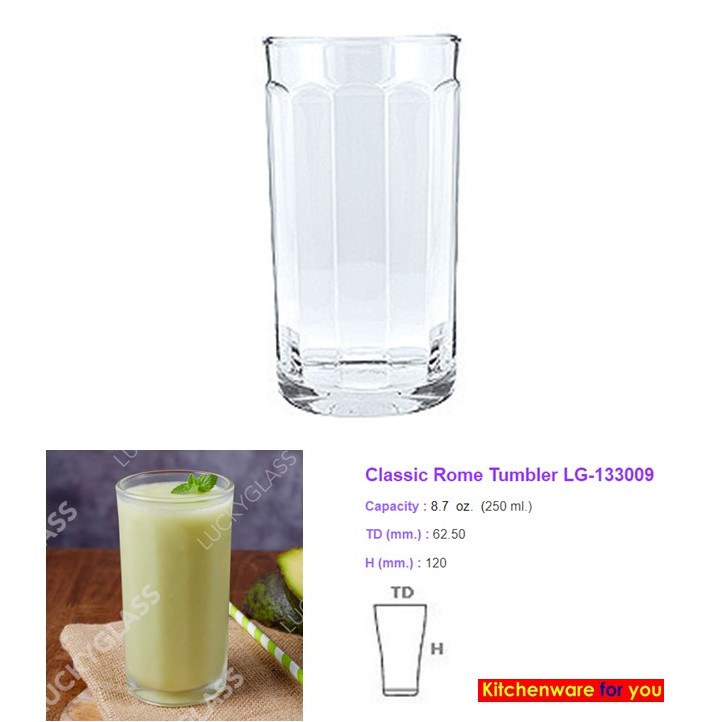 LUCKY GLASS แก้วใส แก้วน้ำใส ทรงปิรามิด  ขนาด 8.7 oz./ 250 ml  ** Classic Tumbler **