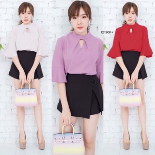 👗Pfashion [ส่งไว!!🚛] P12190 Set เสื้อแขนระบาย เจาะคอ + กางเกงแต่งป้ายหน้าSet of ruffled sleeves shirt + ruffle