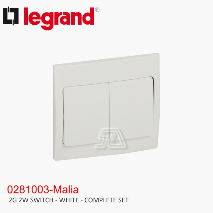 LEGRAND MALLIA 2G 2W SWITCH WHITE COMPLETE SET