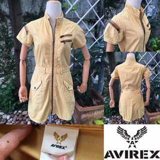 2is1bro แบรนด์แท้ AVIREX เดรสยีนส์ แขนสั้น ซิปหน้า สีเหลือง มือสอง พร้อมส่ง sz S