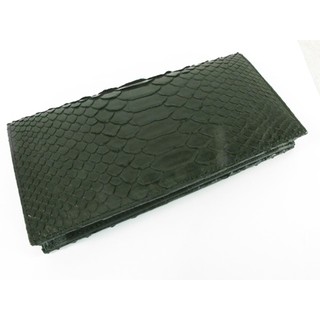 กระเป๋าสตางค์ กระเป๋าตังค์ผู้หญิง สองพับยาว หนังงู พับยาว สีดำ Genuine Black Snake Leather Women Bifold Checkbook Wallet