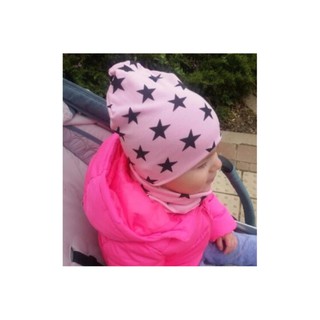 หมวกเด็ก พร้อมผ้าพันคอ สีชมพู BabyHat-P37-Star-Pink