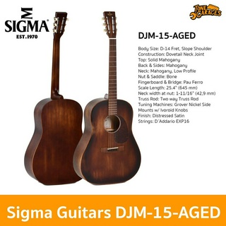 Sigma Guitars DJM-15-AGED Acoustic Guitar กีต้าร์โปร่ง กีต้าร์อะคูสติก ทรง Dreadnought แถมฟรี Gigbag