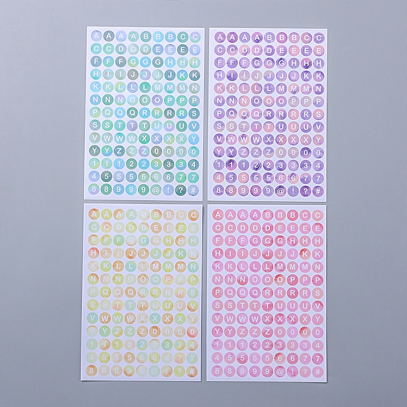 สติกเกอร์ รูปตัวอักษร ไล่โทนสี สีสันสดใส สําหรับตกแต่งไดอารี่ นักเรียน DIY จํานวน 4 แผ่น