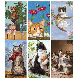 【HF】5D Diamond Painting Handicrafts DIY Diamond Embroidery Cartoon Animal Cat Picture Wall Decoration 30x40cm