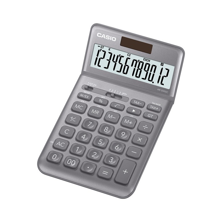 Casio Calculator เครื่องคิดเลข  คาสิโอ รุ่น  JW-200SC-GY แบบสีสัน ปรับหน้าจอได้ 12 หลัก สีเทา