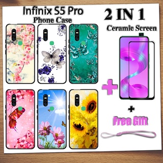 2 IN 1 เคสโทรศัพท์ Infinix S5 Pro พร้อมกระจกนิรภัยกันรอยหน้าจอเซรามิค ฟิล์มโค้ง ผีเสื้อ