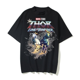 ROUND คอลูกเรือ【hot sale】เสื้อยืด ขนาดใหญ่ พิมพ์ลาย Psycho Crucify Thor Love and Thunder | หินล้างทําความสะอาด | เสื้อเช