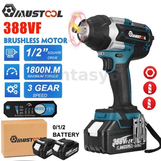 Mustool มอเตอร์ประแจไฟฟ้า ไร้แปรงถ่าน 1800N.M 1/2 นิ้ว 6800rpm 388VF สําหรับงานไม้