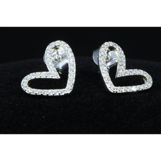 SWEET 16 ต่างหูแฟชั่นเกาหลี เงิน 925 เพชร CZ/ Korean Earrings 925 Sterling Silver Slanted Heart with CZ Diamonds_AE3445