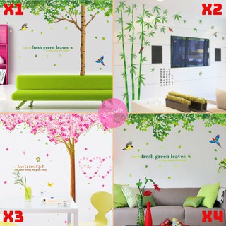 สติ๊กเกอร์ จัมโบ้ ต้นไม้ กิ่งไม้ ดอกไม้ สัตว์ Wall Sticker Decals สติ๊กเกอร์ติดผนัง PVC ต้นไม้ สีเขียว 2m 3m Wallpaper