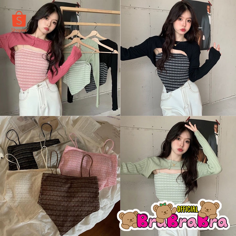 𝑩𝒓𝒂𝑩𝒓𝒂𝑩𝒓𝒂 สายเดี่ยว ครอปทอป ผ้ายืด มีบราในตัว #bra-187