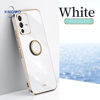 เคสมือถือ TPU ป้องกันรอย สำหรับ VIVO V23 5G V23e V20 Pro V15 S1 6D จัตุรัสหรูหรา เคสโทรศัพท์เคลือบด้วยไฟฟ้า เคสขอบเงากันรอยกล้อง เคสหลังใส ท์ซิลิโคน พร้อมแหวนขาตั้ง เคสตั้งได้