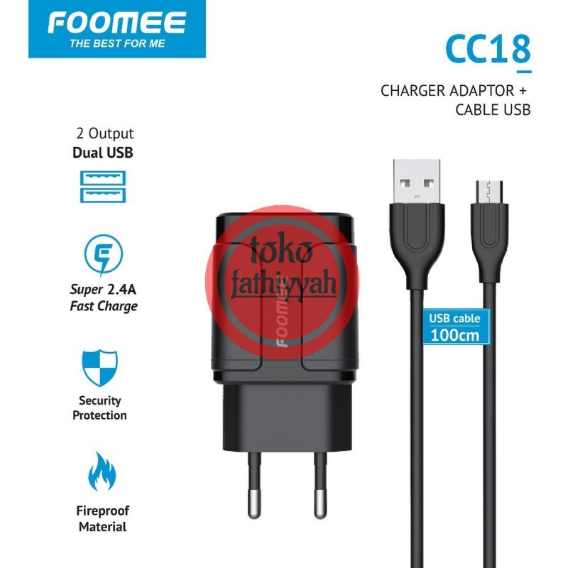 Foomee Cc18 อะแดปเตอร์ชาร์จ + สายเคเบิล micro USB