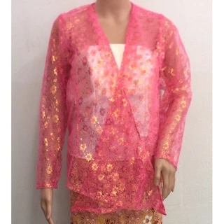 เสื้อคลุมใต้ ทรงยะหยา เสื้อพื้นบ้านภาคใต้ ผ้าลูกไม้มะลิดินทอง ตัดเย็บทรงสวย