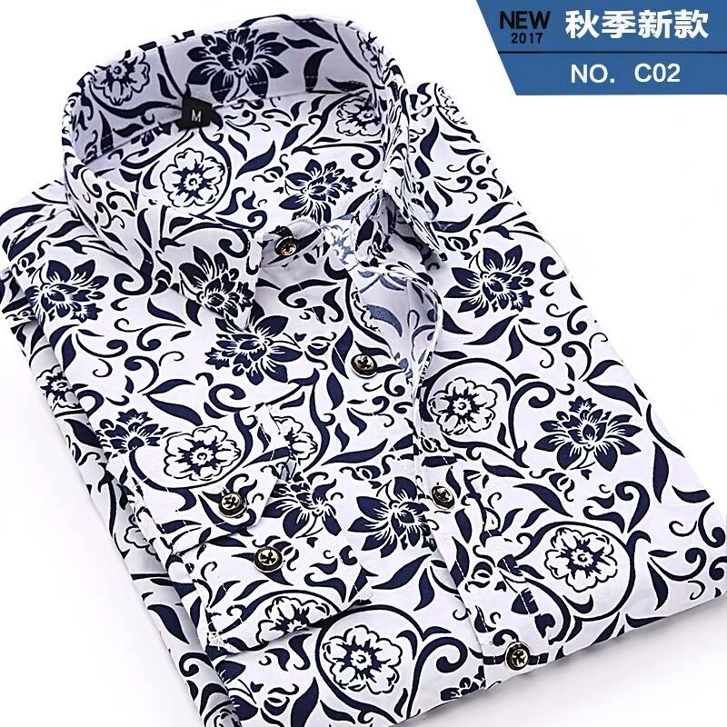2026ใหม่เสื้อเชิ้ตแขนยาวผู้ชายคอปกผู้ชาย3งพิมพ์สีสาดหมึกสบายๆแขนยาวแฟชั่นพิมพ์เสื้อด้านบน