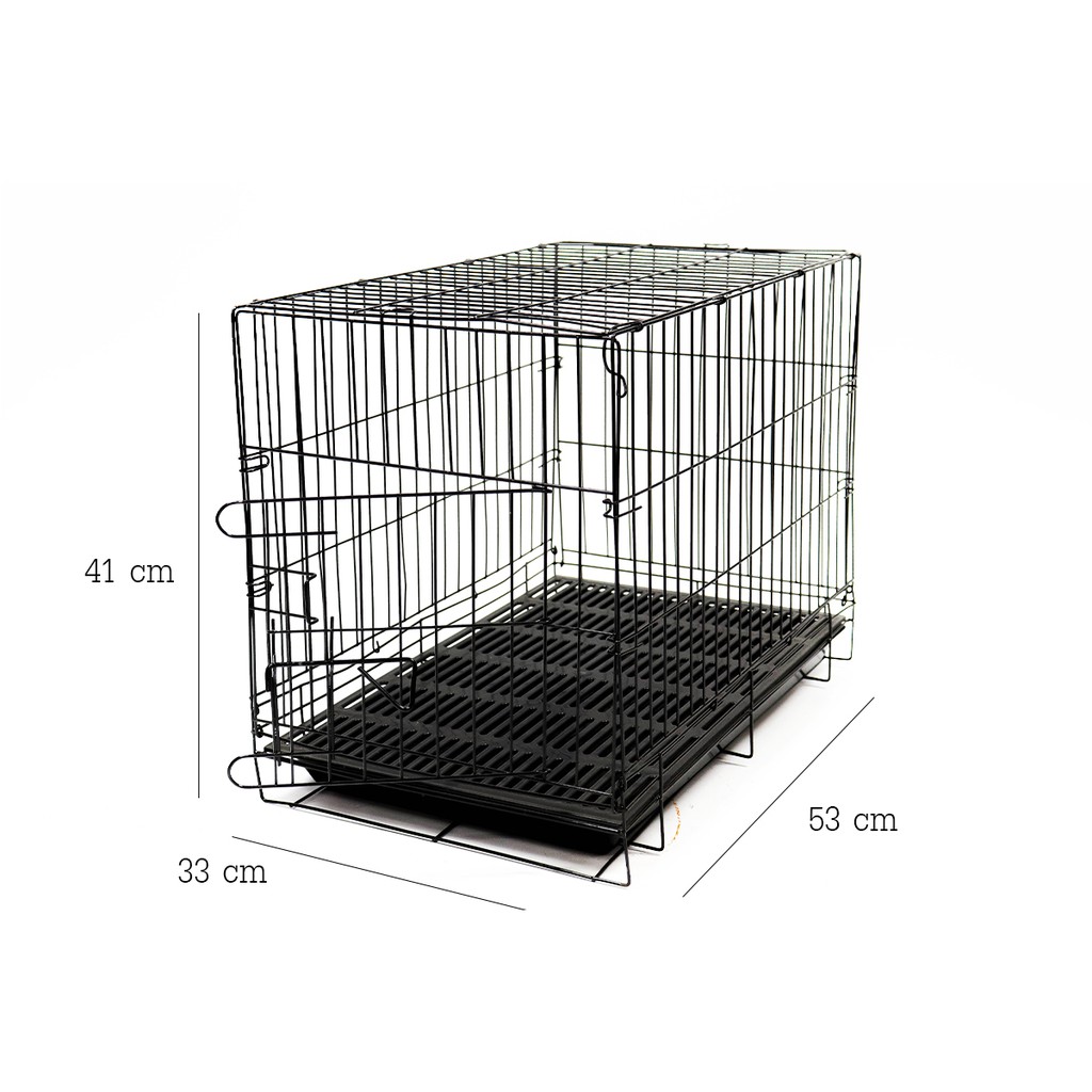 กรงพับ สีดำ พื้นพลาสติก มีถาดพลาสติกรองกรงสำหรับสุนัข แมว กระต่าย ขนาด 33x53x41 cm.