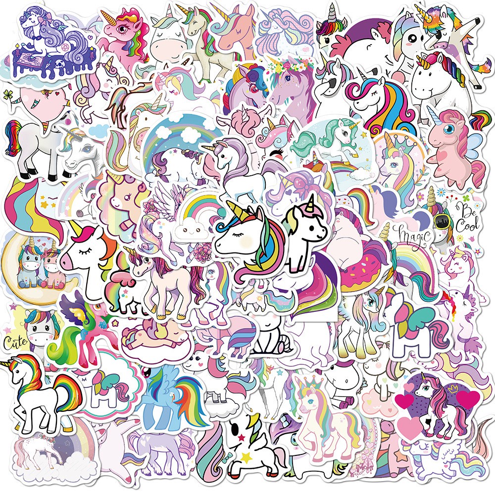100/50/25PCS Unicorn Cartoon Animal Waterproof Cute Graffiti Sticker To DIY Luggage Bike Notebook Laptop Guitar Decals