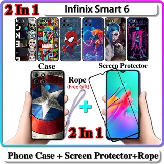 2 IN 1 เคส Infinix Smart 6 พร้อมกระจกนิรภัยกันรอยหน้าจอโค้งเซรามิก LOL และ Hero