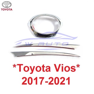 คิ้วกระจังหน้า Toyota Vios 2017 - 2021 ครอบโลโก้ ครอบโลโก้หน้ารถ โตโยต้า วีออส ครอบโลโก้หน้า คิ้วครอบโลโก้หน้า ชุบ