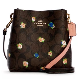 COACH แท้ 💯% C7270 MINI TOWN BUCKET BAG IN SIGNATURE CANVAS WITH VINTAGE MINI ROSE PRINT (IMOSN)