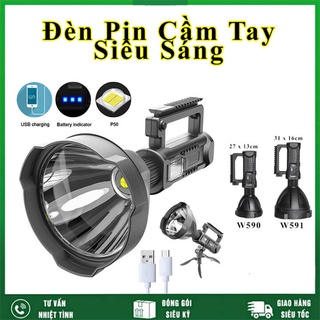 Đèn pin siêu sáng cầm tay chiếu xa 1000m có chân đế chống nước W591 và W590, đèn pin cắm trại dã ngoại pin khủng