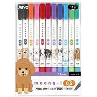ปากกาลูกลื่นสี Java Meong-i ขนาด 0.5  มม. แบบเซ็ต 10 สี 11 ด้าม ลายน้องหมา