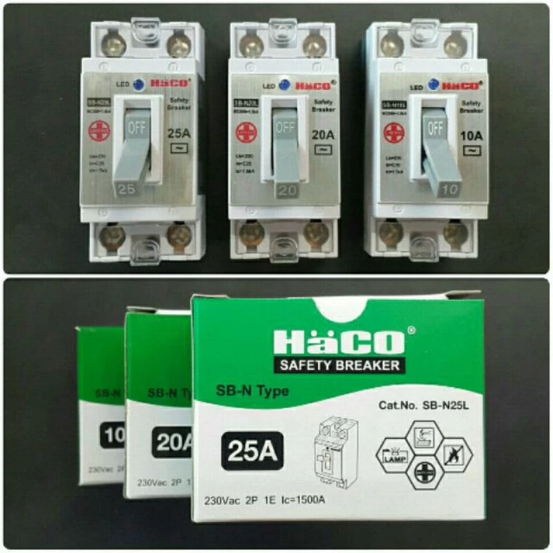 Haco เบรกเกอร์ มีสัญญาณไฟ10A, 16A 20A, 25A 32A (แถม!!กล่องครอบเบรกเกอร์)