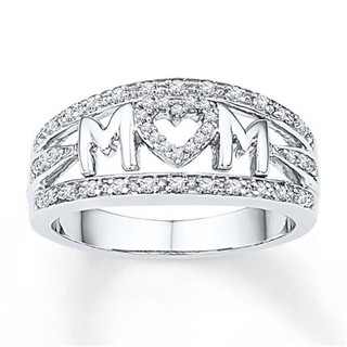 แหวนวันแม่แหวน Rhinestone Heart MOM Ring for Mother