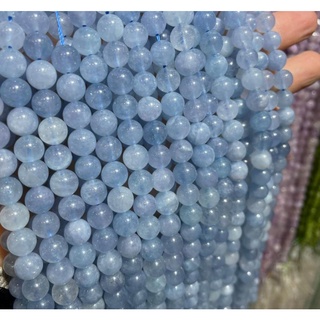 ลูกปัดหินอความารีนธรรมชาติ สีฟ้า 4 6 8 10 12 มม. สําหรับทําเ…