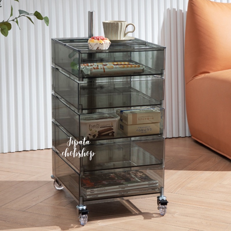 JIPATACHOBSHOP 🛒〰️ ACRYLIC ROLLING STORAGE CART ตู้จัดเก็บของอะคริลิกแบบมีล้อเลื่อน