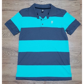 เสื้อโปโล ผู้ชาย Polo Shirt Men ยี่ห้อ Zero ไซส์ M ของใหม่ ลายสลับ เทา-เขียวอ่อน ลายปักDavil สวยมาก