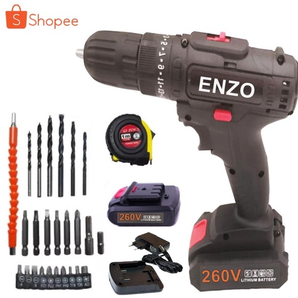 ENZO   สว่านไร้สาย สว่าน 260V 3 ระบบ ปรับสปีดได้ สำหรับเจาะไม้ เหล็ก ขันน็อตสกรู อุปกรณ์เครื่องมือช่