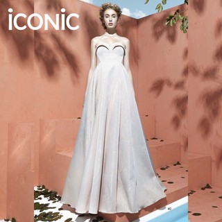 ♣iCONiC SEMIRAMIS MAXI DRESS ชุดเดรสยาว ชุดราตรียาว สีชมพู ผ้าทอ วิบวับ ตกแต่งเกาะอก หรูหรา งามสง่า ดุจเจ้าหญิง