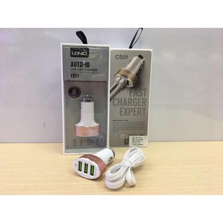 LDNIO C501 3 Ports USB Car Charger Portable Mobile Phone USB Car Charger+สายชาร์จ