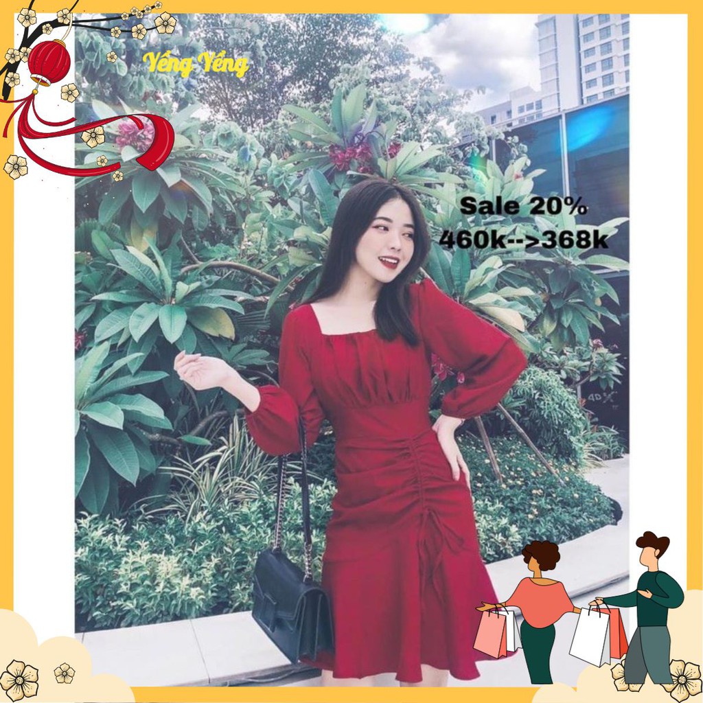 VNU0023 - ชุดสีแดงพร้อมหางปลาคอสแควร์พร้อมเอว STRETCH