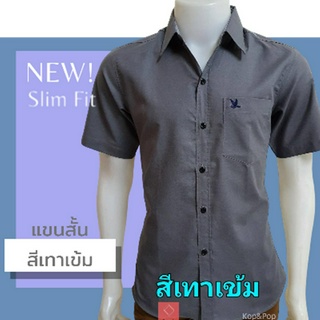 เสื้อเชิ้ตคอปกแขนสั้น สีเทาเข้ม