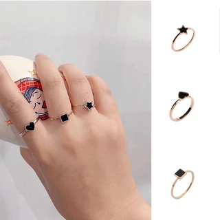 แหวนเหล็กไทเทเนียมแฟชั่นสุภาพสตรี 18K กุหลาบชุบทองดาว/สี่เหลี่ยม/หัวใจRing