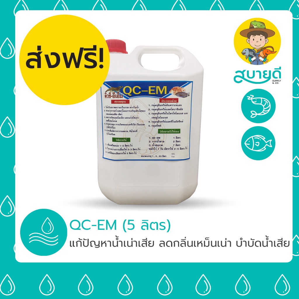 🚚ส่งฟรี🚚 EM หัวเชื้อจุลินทรีย์ QC-EM จุลินทรีย์น้ำ 5 ลิตร แก้ปัญหาน้ำเน่าเสีย ลดกลิ่นเหม็นเน่า สบายดีซัพพลายแอนด์โค