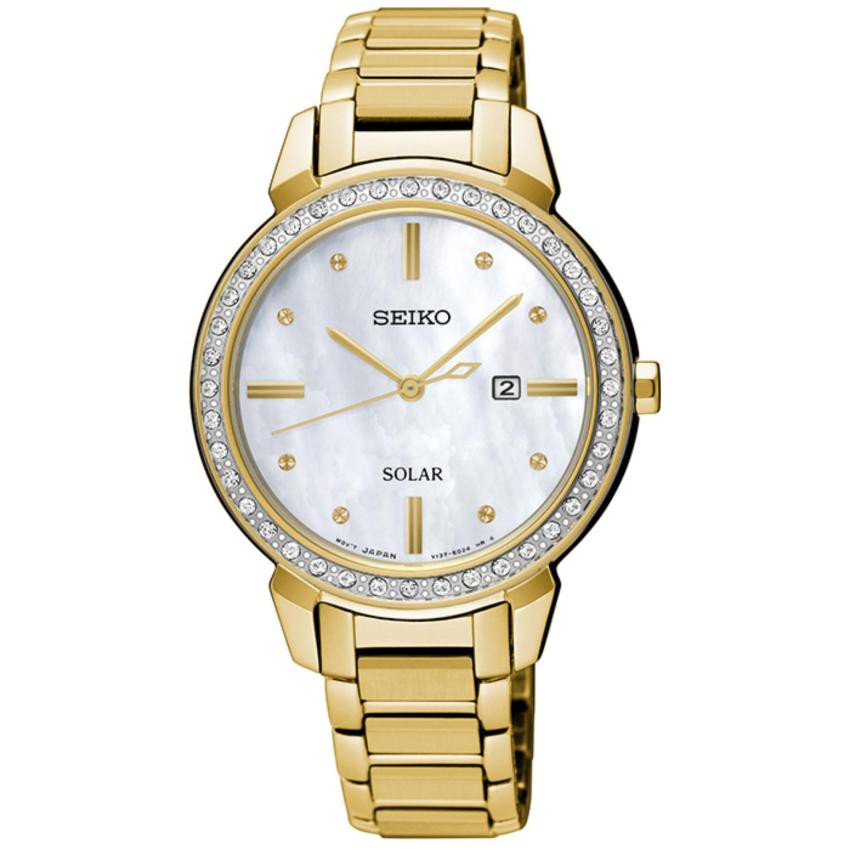 SEIKO Solar นาฬิกาข้อมือผู้หญิง สายสแตนเลสทอง รุ่น SUT330P1 - สีทอง