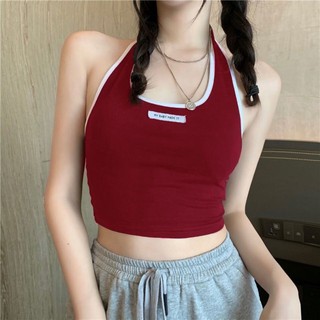 [กรอกโค้ดRV54FS ลดเพิ่ม 25%]รหัส B012 คล้องคอ เสื้อครอปสายฝอ เสื้อกล้าม เสื้อเอวลอย เสื้อผ้าแฟขั้น แบบเสื้อ